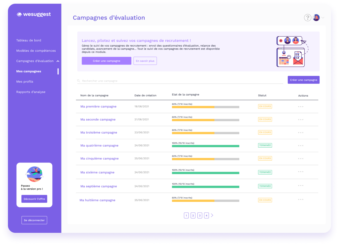 Campagnes d'évaluation